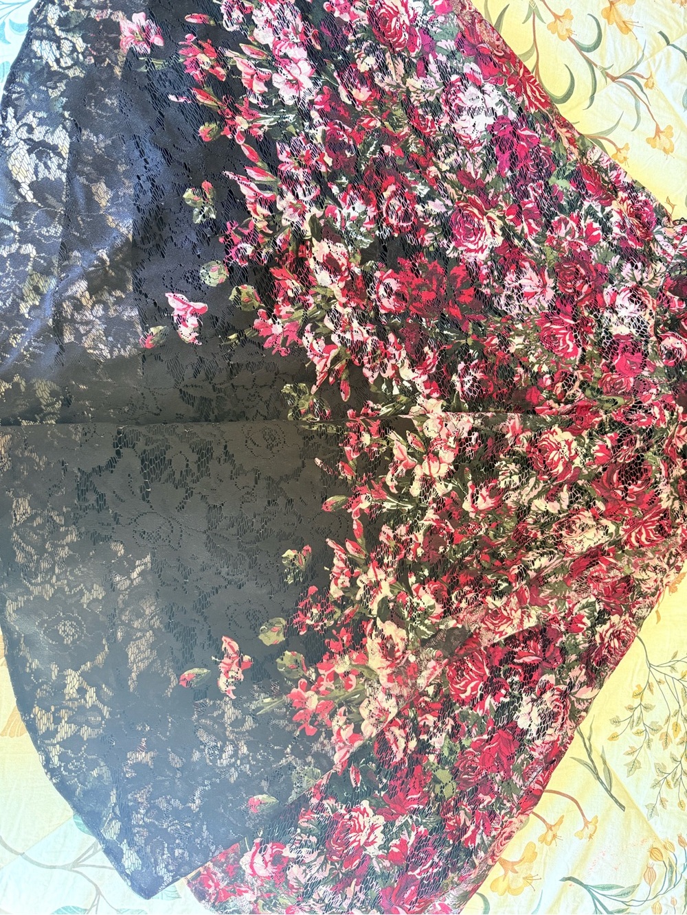 Danny & Nicole Black Dress with Pink and Red Floral Lace - Picture 2 of 6